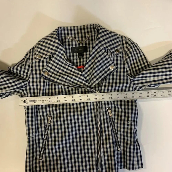 J.‎ Crew Women's Gingham Plaid Linen Blend Motorcycle Jacket Size 00 - Picture 12 of 14